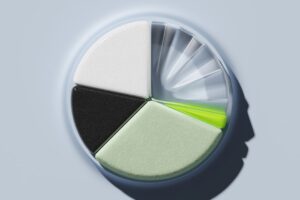 Colorful pie chart model showing different segments